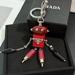 Prada Red and Silver Robot Keychain